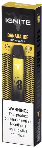 Vaper Ignite V8 Descartável 50mg Nicotina 800 Puffs - Banana Ice
