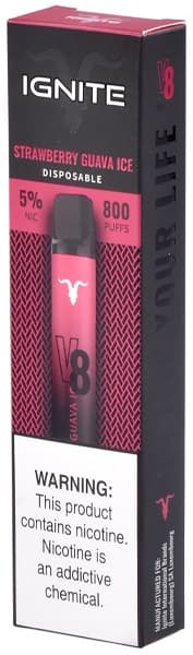 Vaper Ignite V8 Descartável 50mg Nicotina 800 Puffs - Strawberry Guava Ice
