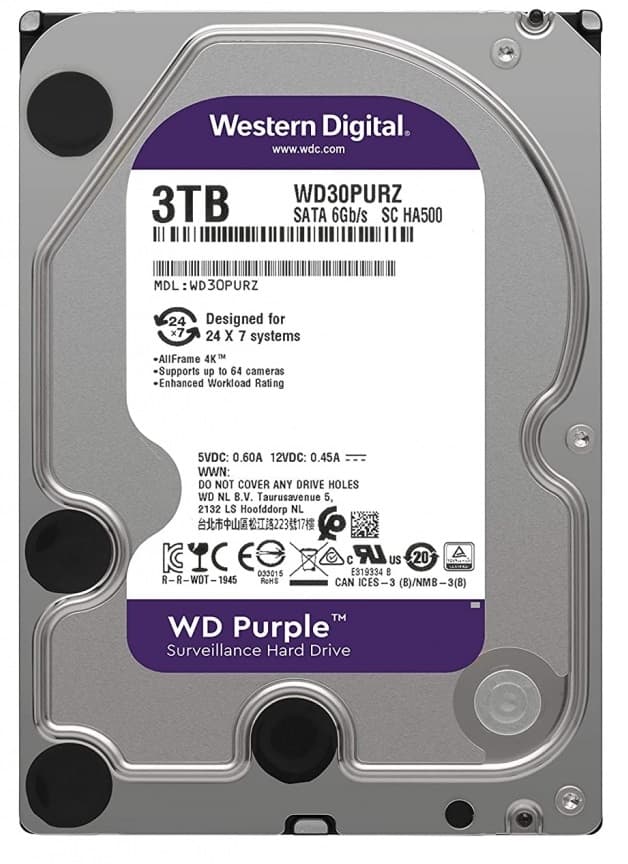 HD Interno Western Digital 3TB Purple Surveillance WD30PURZ 3.5" - Prata