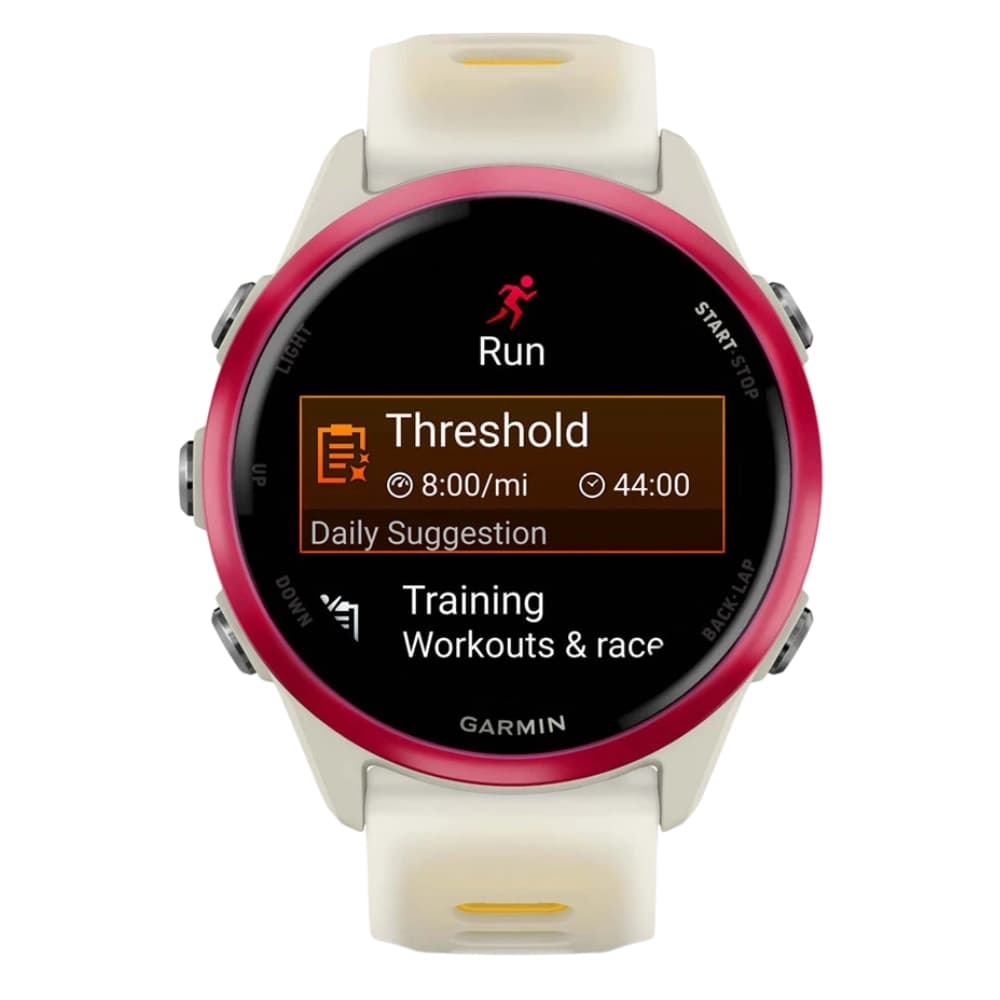 Relógio GPS Garmin Forerunner 570 42mm 010-02970-02 - Raspberry Aluminum/Translucent Bone/Mango Band 2
