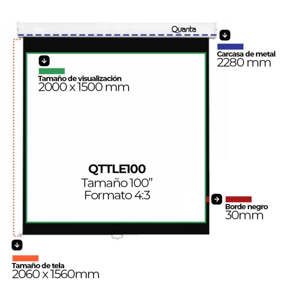 Tela de Projeção Elétrica Quanta QTTLE100 100" 220V  2